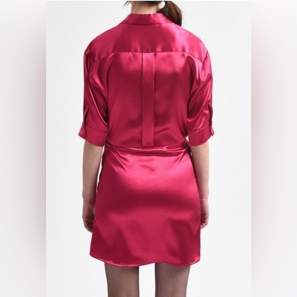 NWT Molly Bracken Silky Wrap Around Mini Tie Dress in Raspberry - Picture 9 of 9